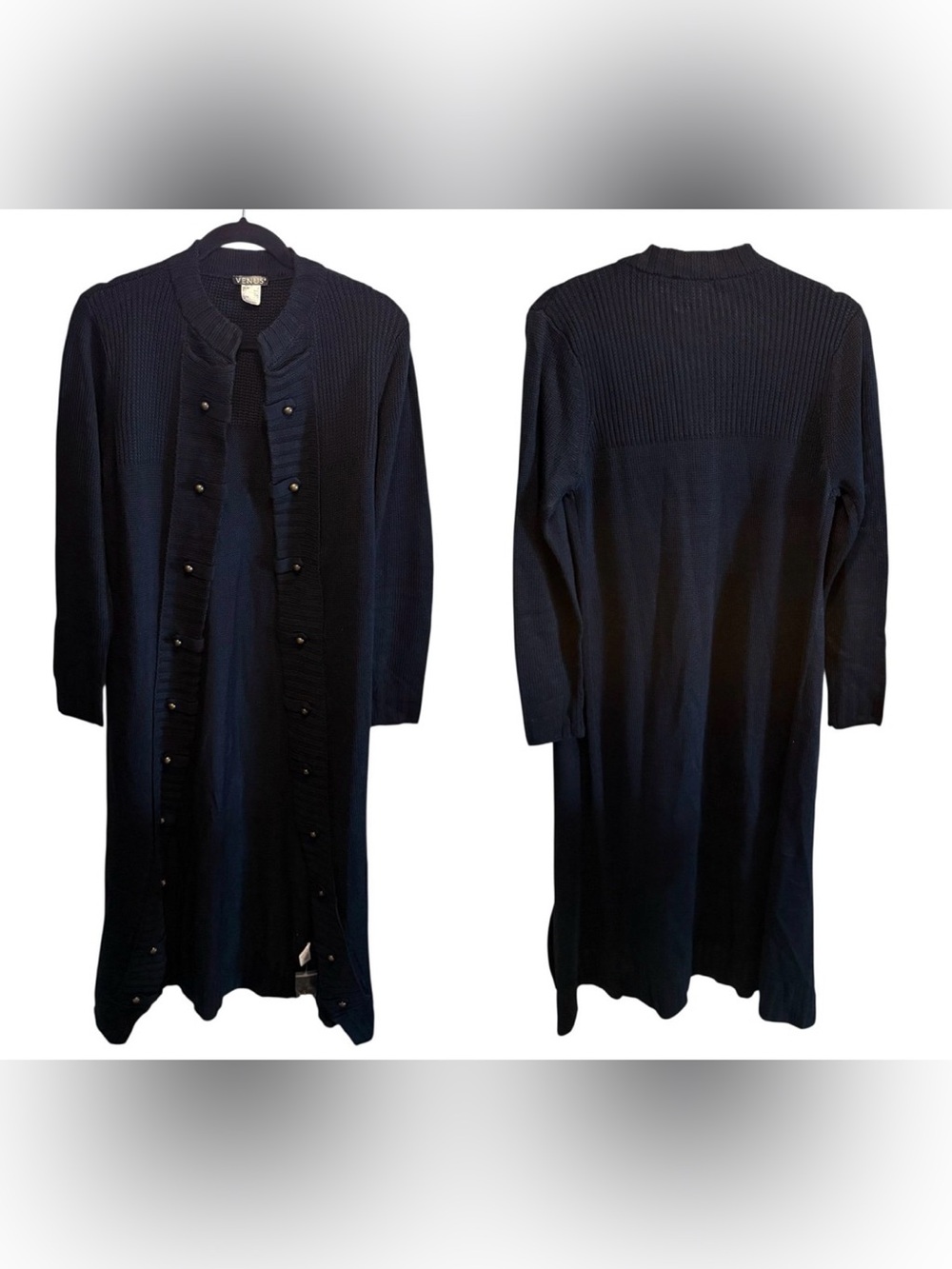 Black Long Knit Button-Front Women's Sweater Cardigan NWOT LARGE